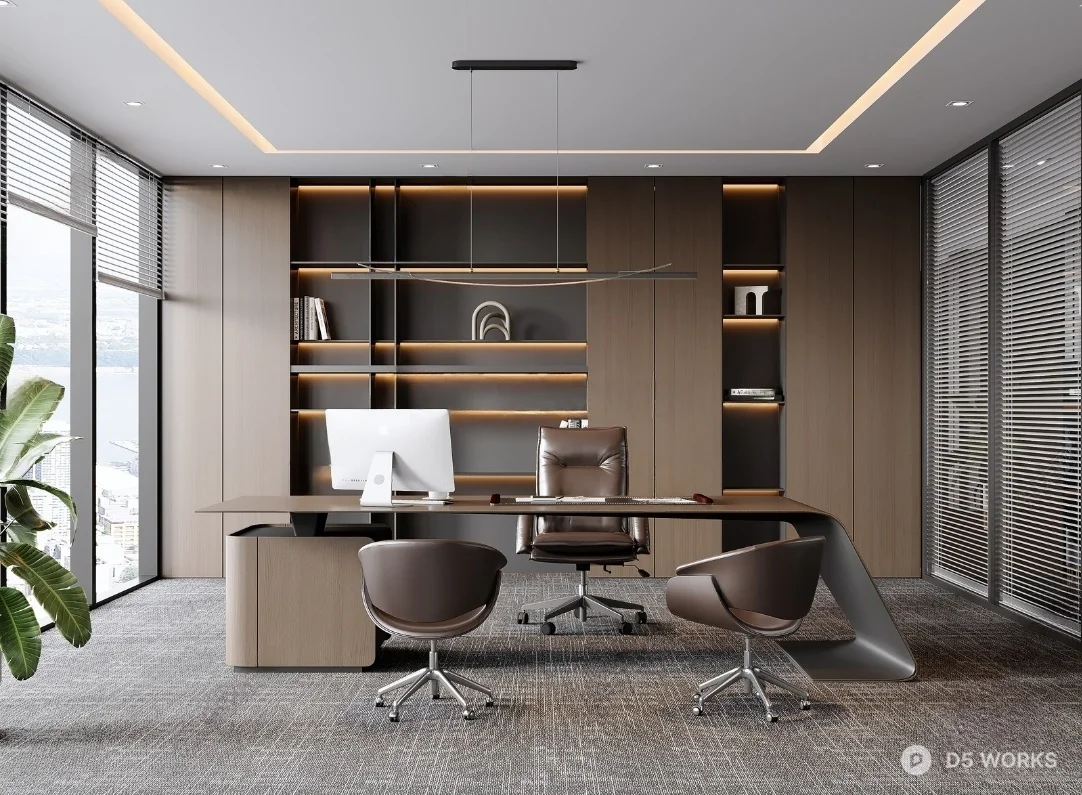 Modern Executive Office with Integrated Shelving 3d model - Image 1