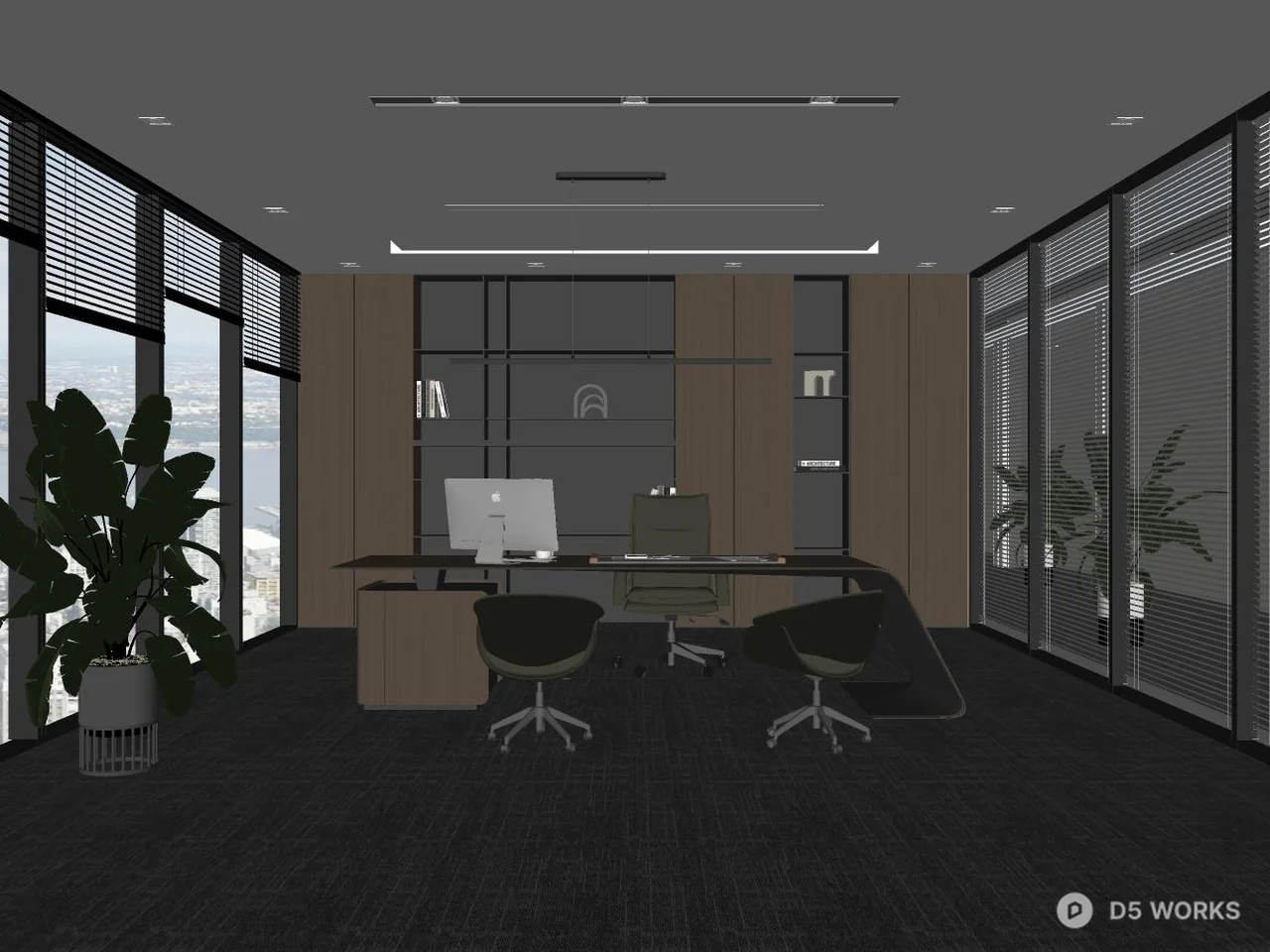 Modern Executive Office with Integrated Shelving 3d model thumbnail 2