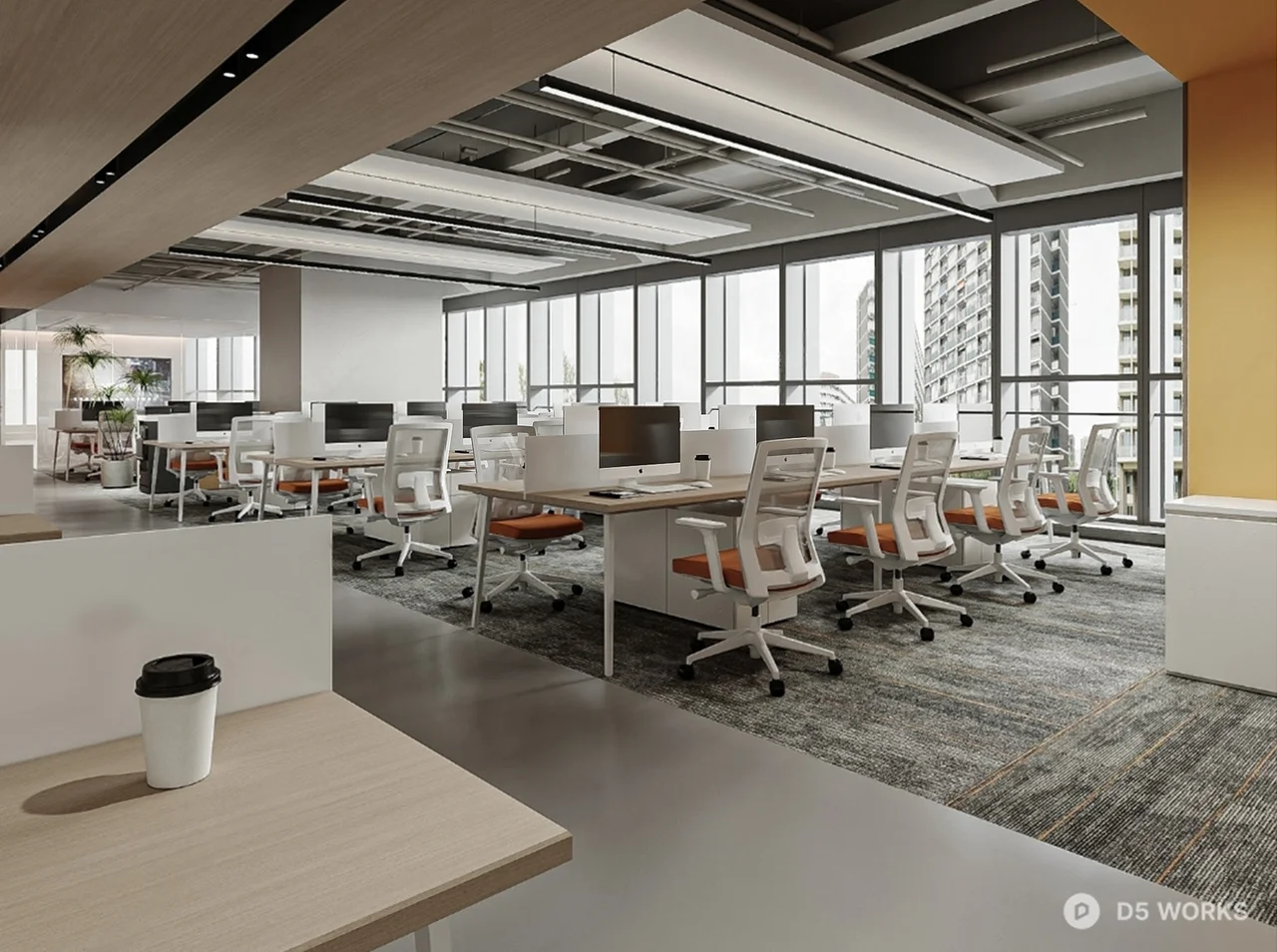 Minimalist Open Plan Office Workspace 3d model thumbnail 2