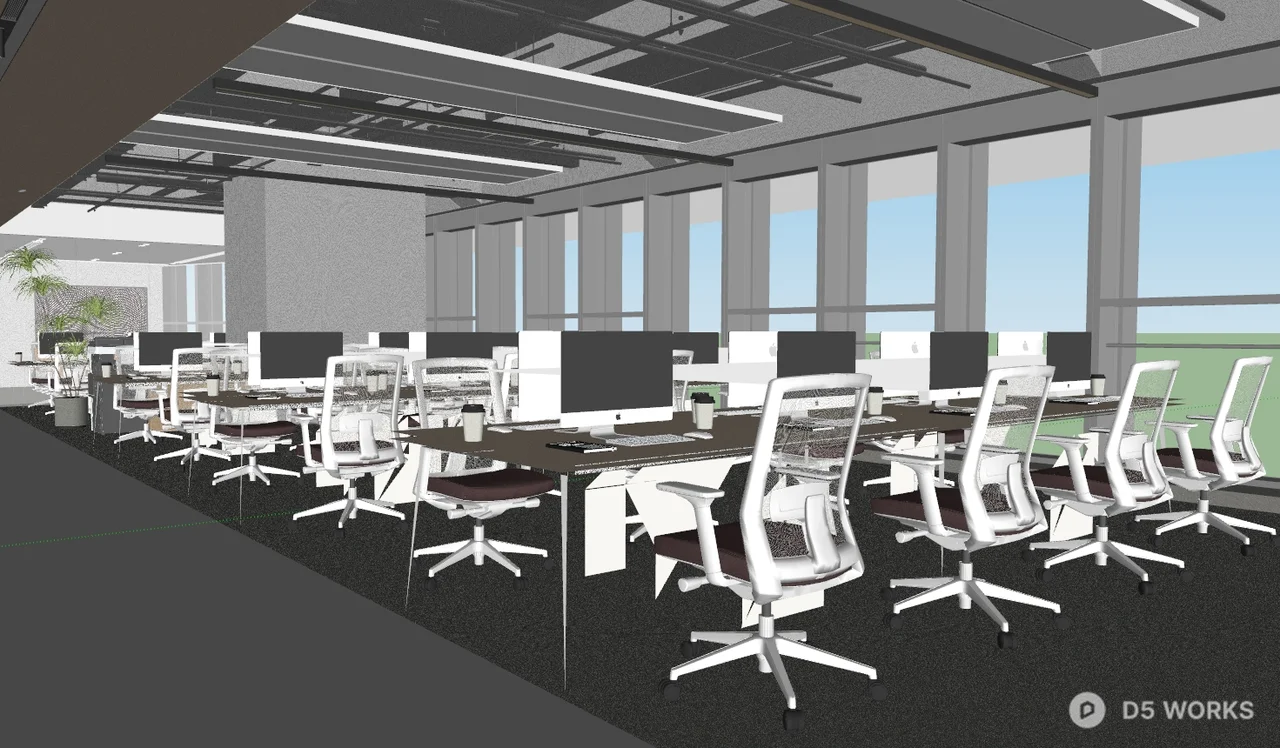 Minimalist Open Plan Office Workspace 3d model thumbnail 3