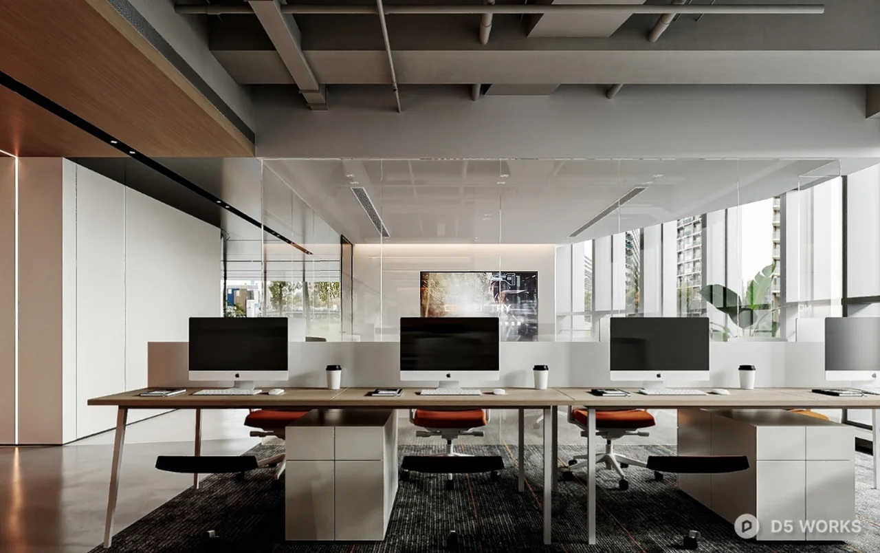 Minimalist Open Plan Office Workspace 3d model - Image 1