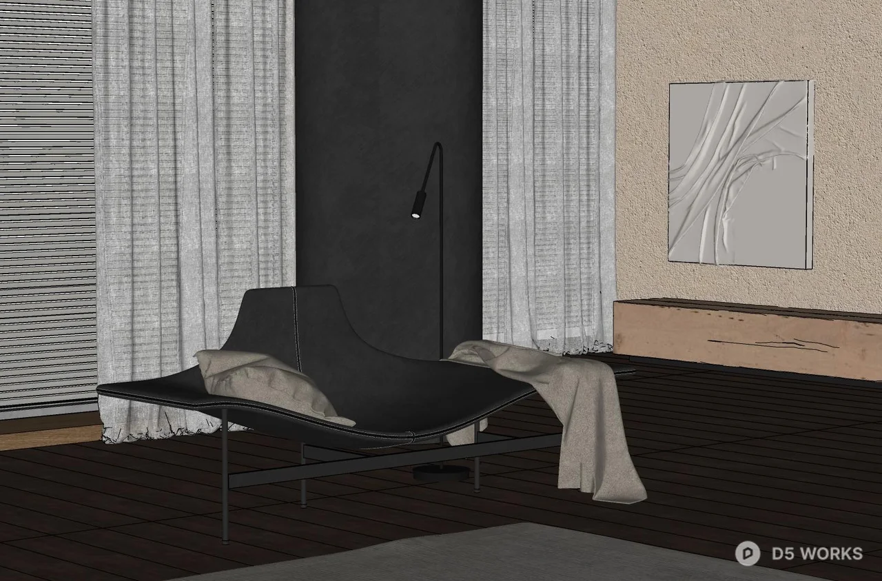 Sleek Black Leather Outdoor Lounge Chair 3d model thumbnail 2