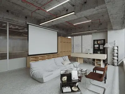 Industrial Style Independent Office with Minimalist Furniture 3d model