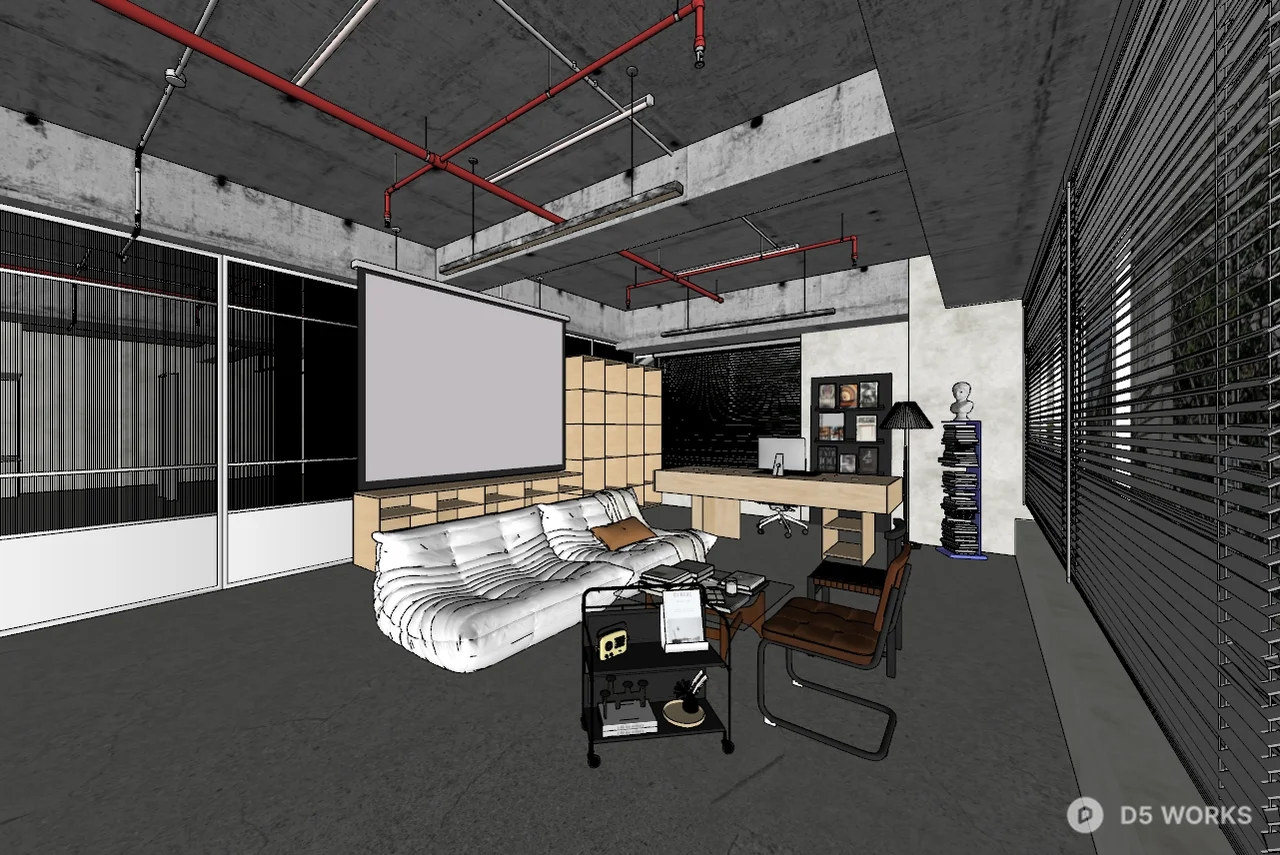 Industrial Style Independent Office with Minimalist Furniture 3d model thumbnail 2
