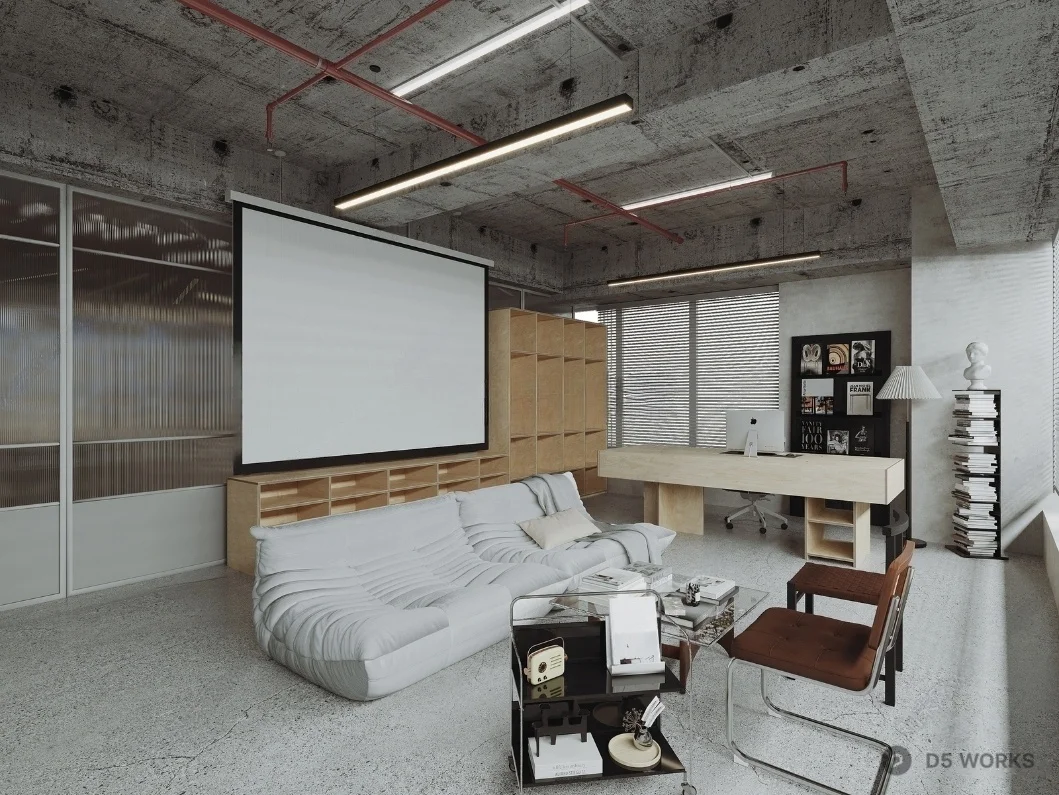 Industrial Style Independent Office with Minimalist Furniture 3d model - Image 1