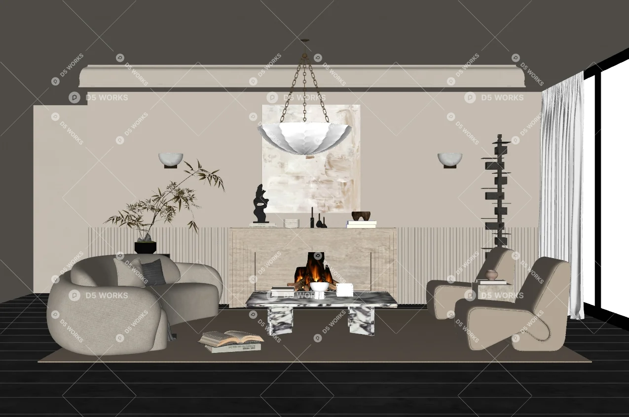 Wabi-Sabi Home Living Room 3d model thumbnail 2