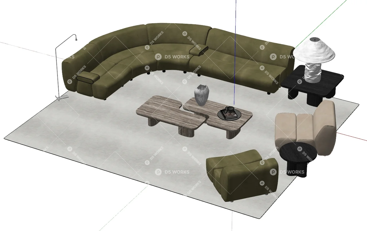 Contemporary Sofa & Side Table Set 3d model thumbnail 2
