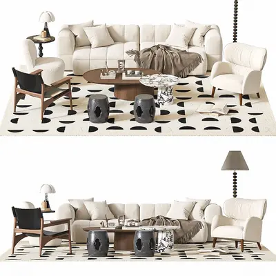 Organic Modern Wabi-Sabi Sofa & Side Table Set