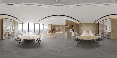 Modern Open Plan Office Space With Panoramic Windows 3d model