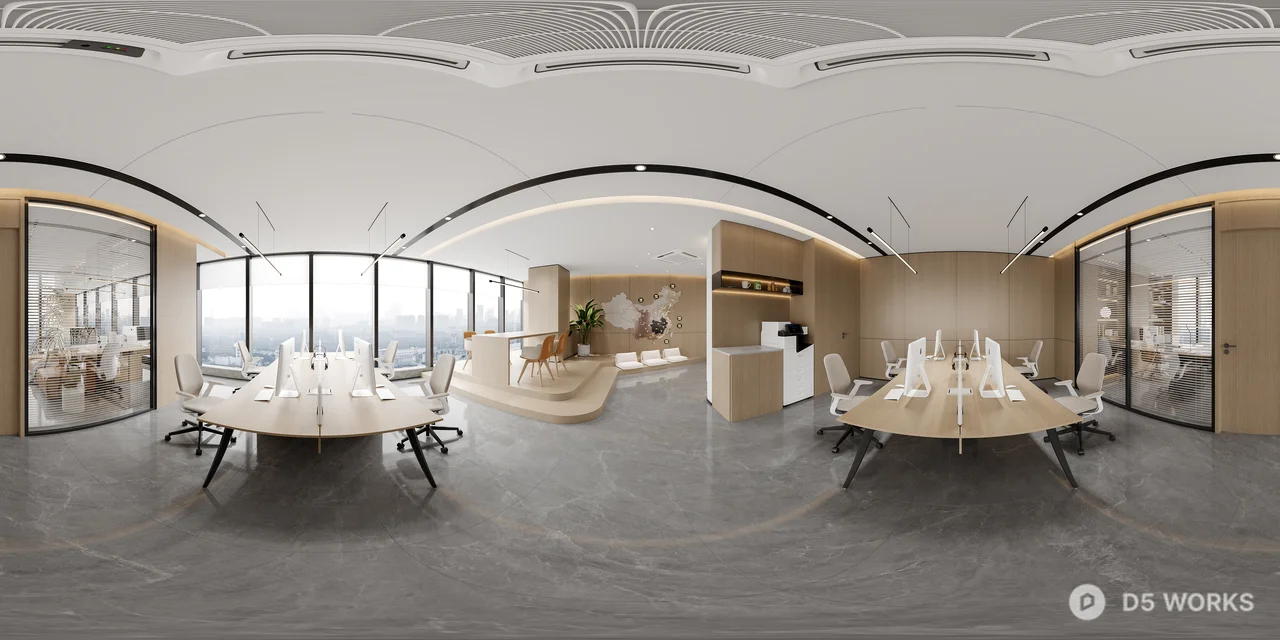 Modern Open Plan Office Space With Panoramic Windows 3d model - Image 1