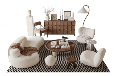 Mid-Century Modern Sofa & Side Table Set 3d model