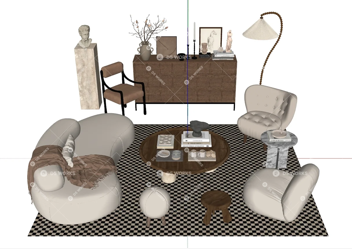 Mid-Century Modern Sofa & Side Table Set 3d model thumbnail 2