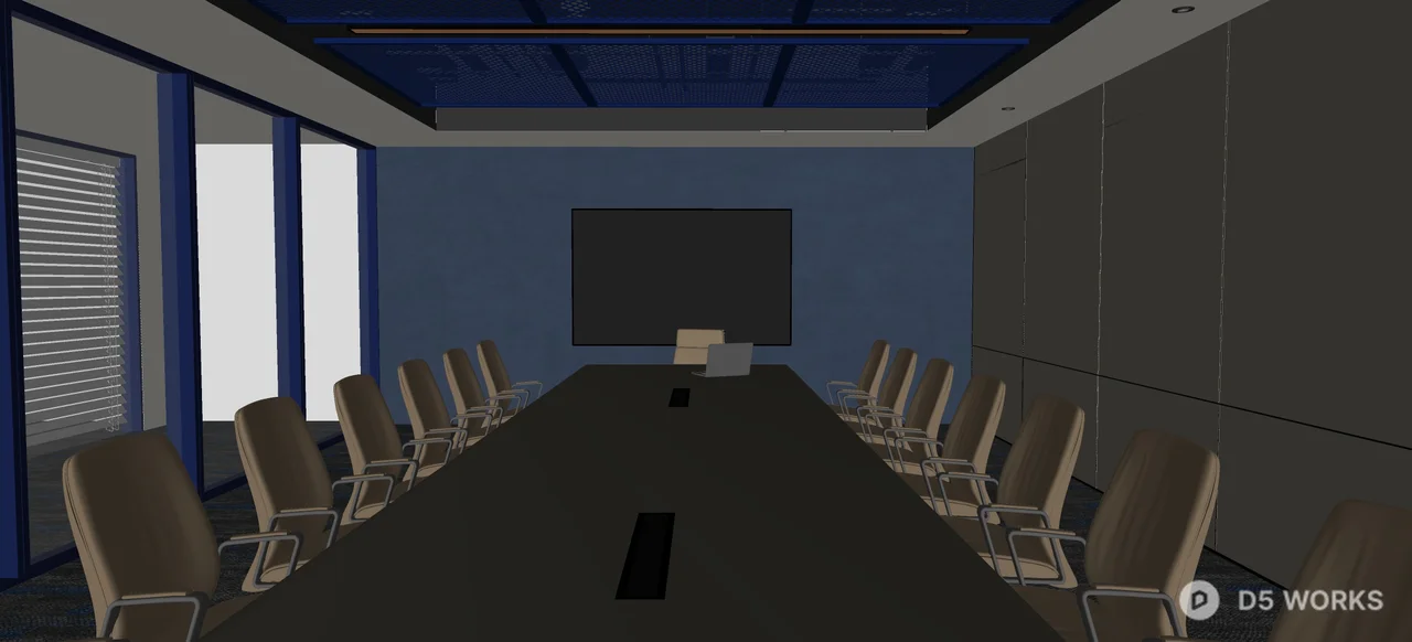 Modern Blue Conference Room with Geometric Ceiling 3d model thumbnail 2
