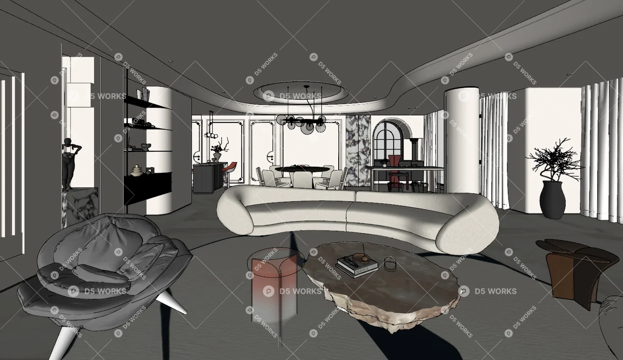 Postmodern Living & Dining Room 3d model thumbnail 3