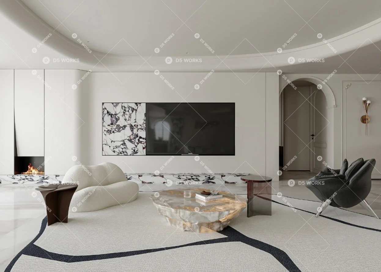 Postmodern Living & Dining Room 3d model thumbnail 2