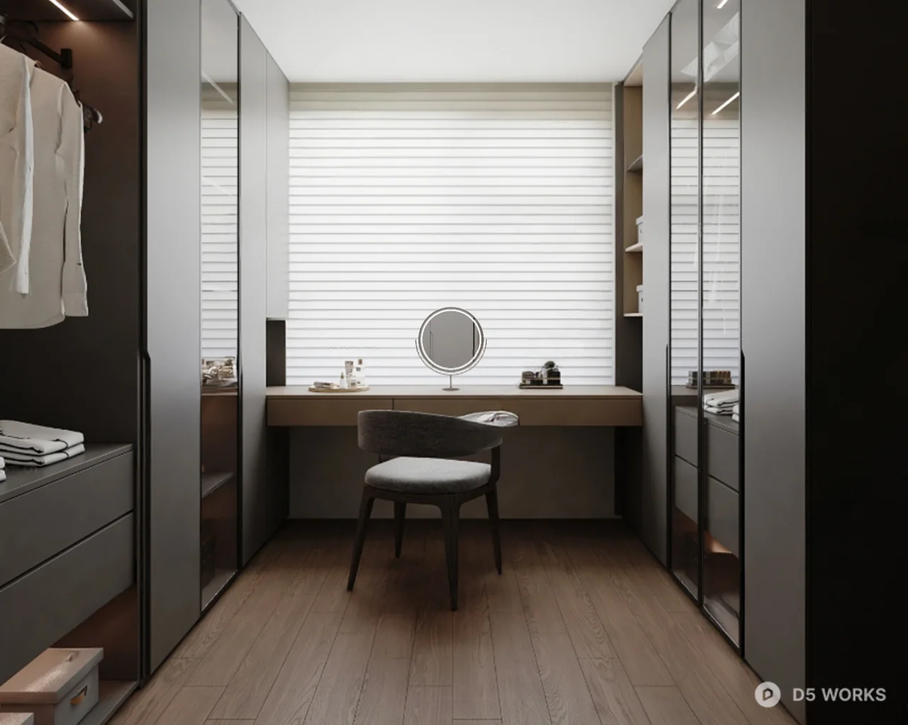Minimalist Walk-In Closet With Integrated Vanity 3d model thumbnail 3