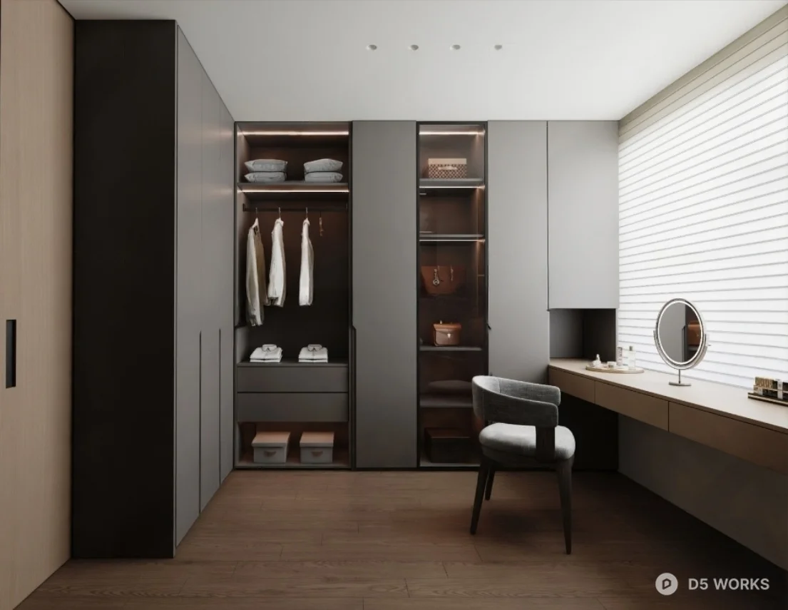 Minimalist Walk-In Closet With Integrated Vanity 3d model - Image 1