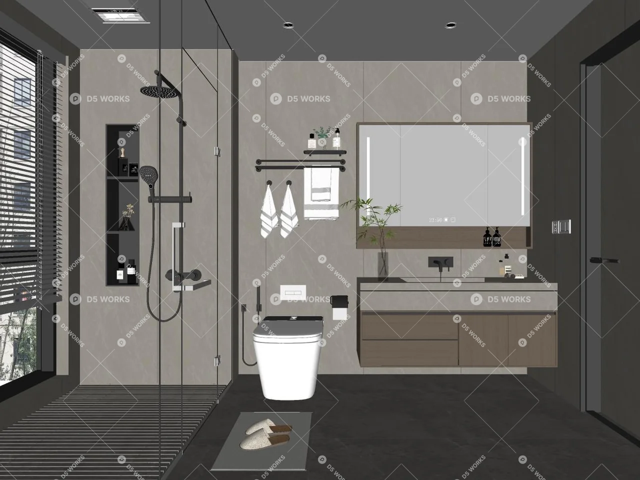 Modern Minimalist Bathroom with Integrated Vanity 3d model thumbnail 2