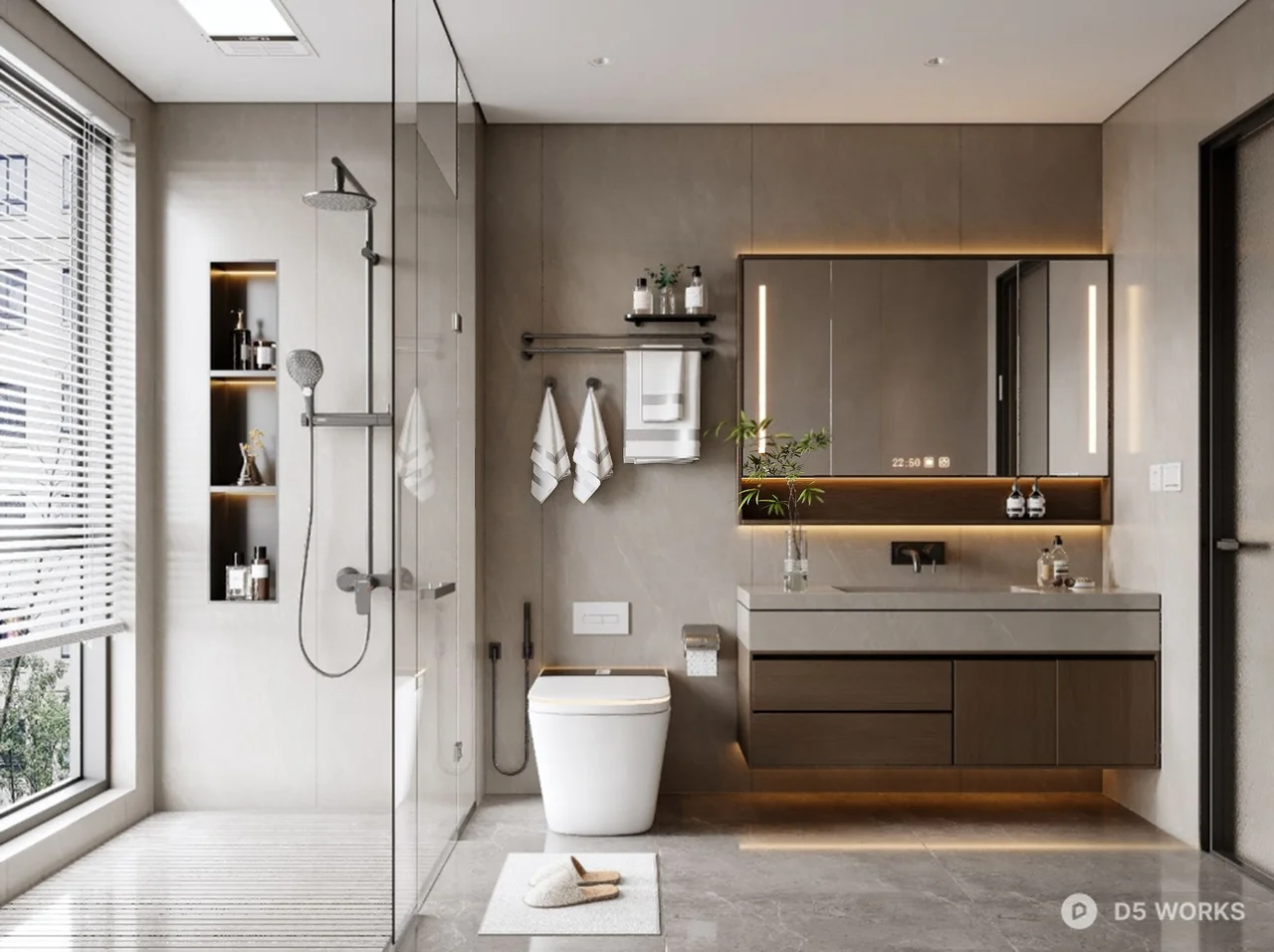 Modern Minimalist Bathroom with Integrated Vanity 3d model - Image 1