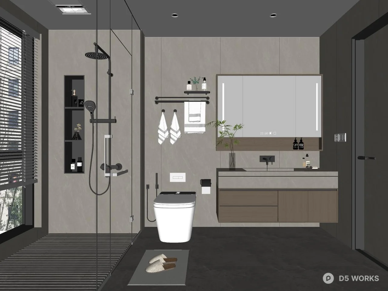Modern Minimalist Bathroom with Integrated Vanity 3d model thumbnail 2