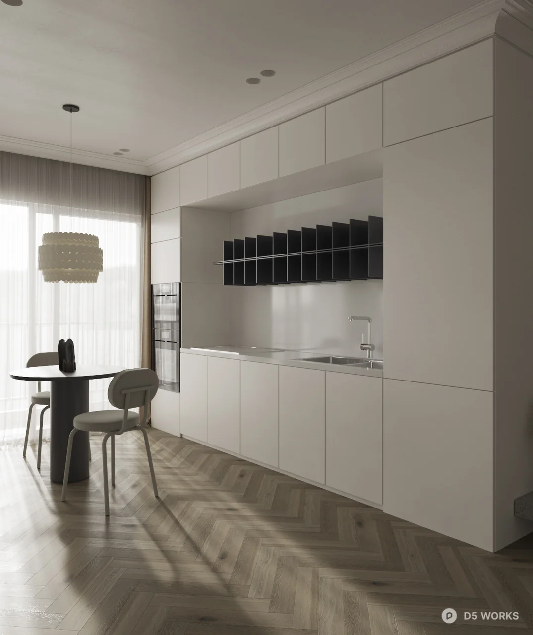 Minimalist Open Plan Living Dining Space 3d model thumbnail 2