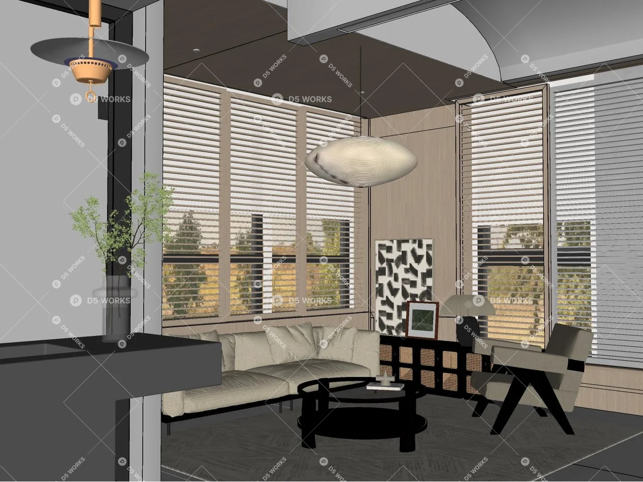 Mid-Century Modern Home Living Room 3d model thumbnail 2
