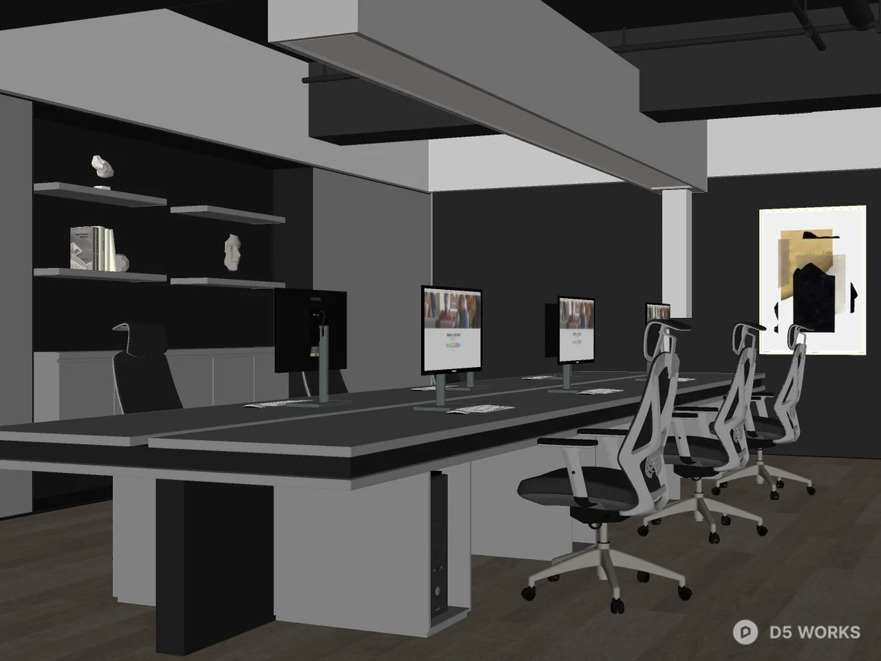 Modern Conference Room With Long Table And Office Chairs 3d model thumbnail 2