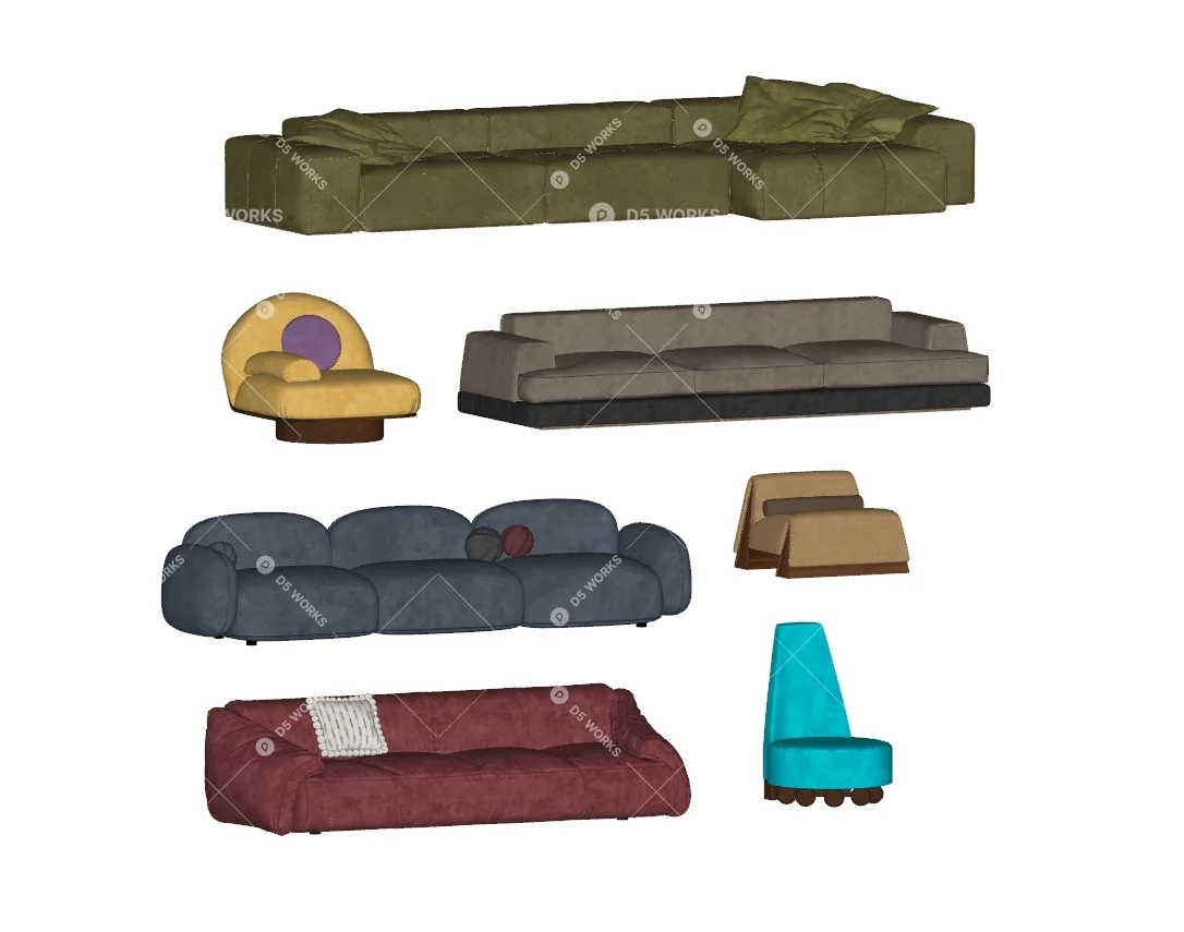 Modular Sofa Set 3d model thumbnail 2