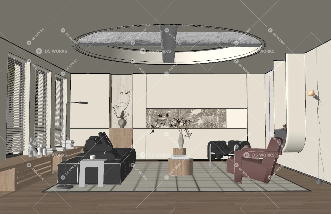 Wabi-Sabi Home Living Room 3d model thumbnail 2