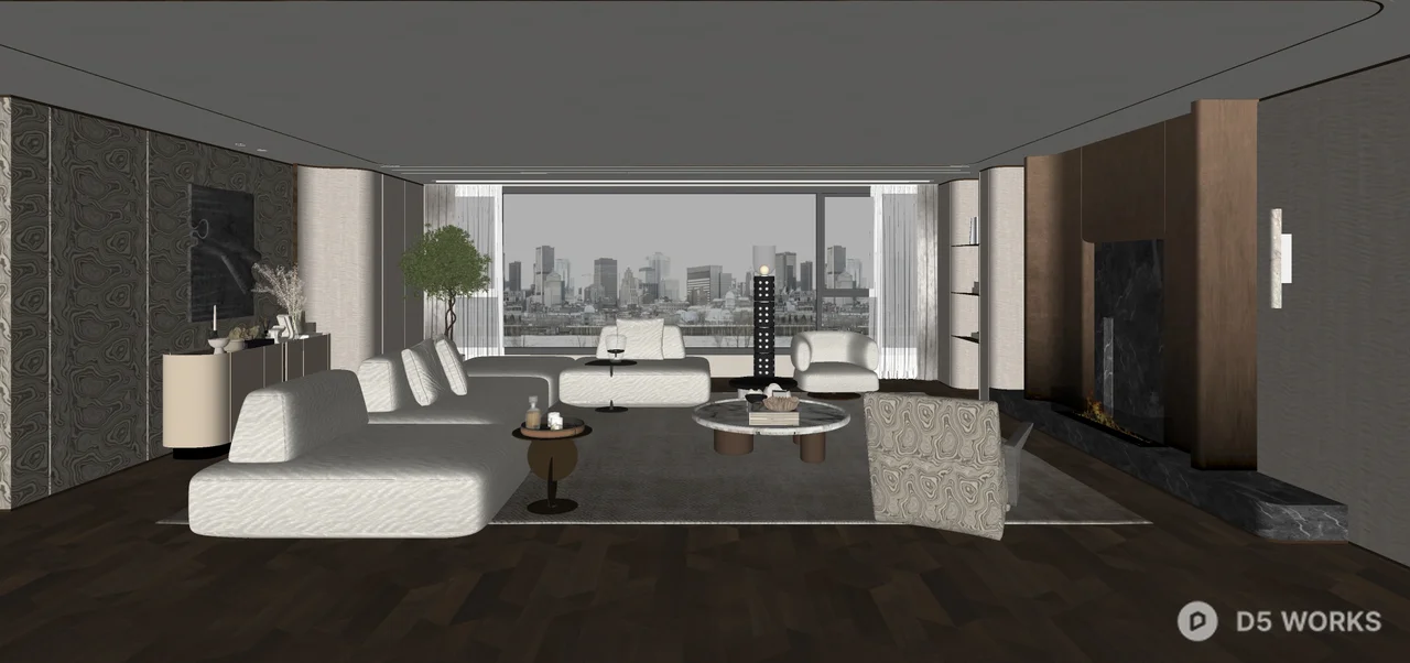 Modern Living Room with City View 3d model thumbnail 2