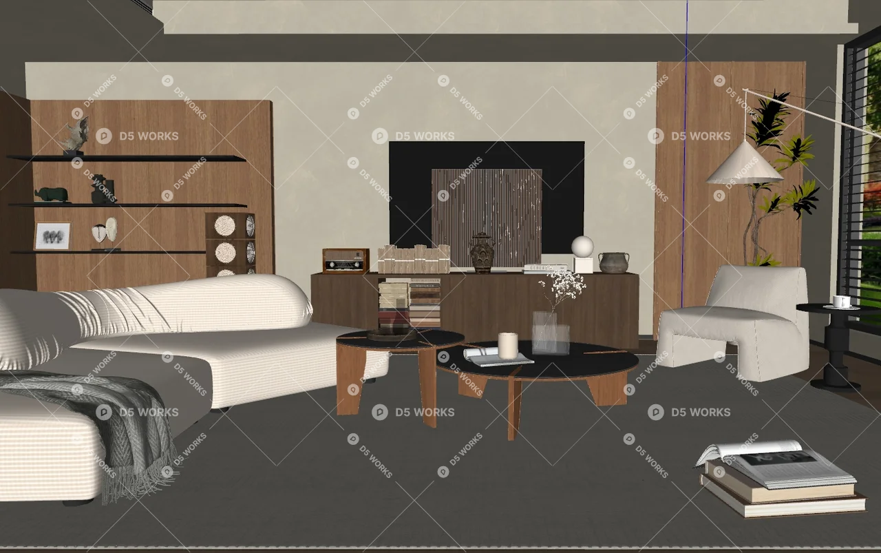 Modern Living & Dining Room 3d model thumbnail 2