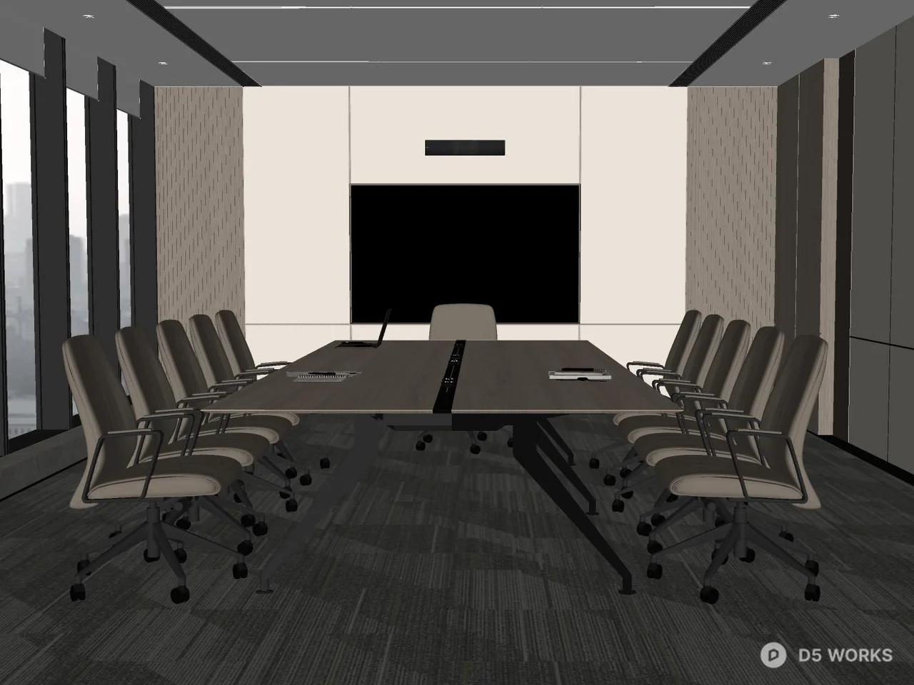 Modern Conference Room with Floor to Ceiling Windows 3d model thumbnail 2