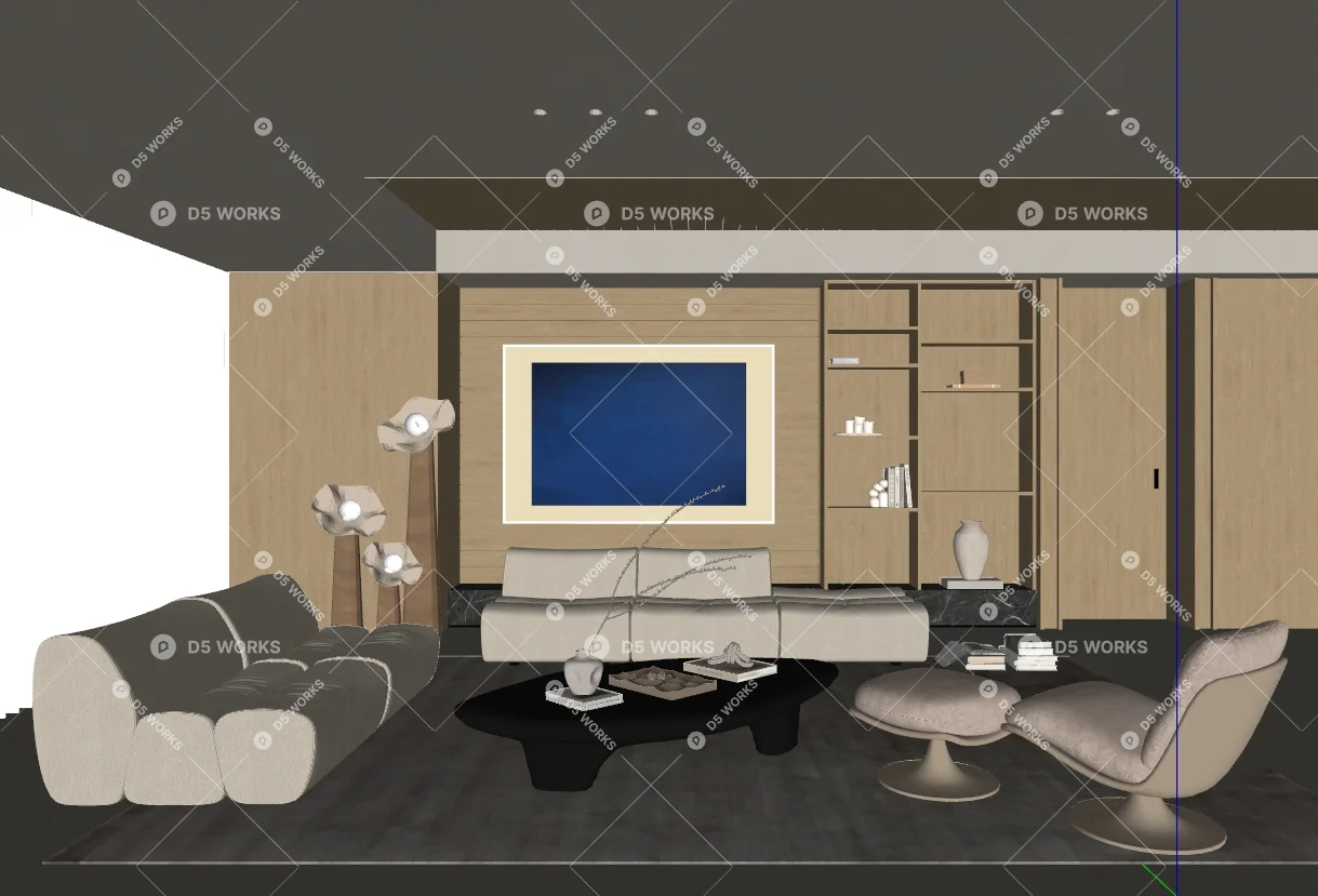 Organic Modern Home Living Room 3d model thumbnail 2