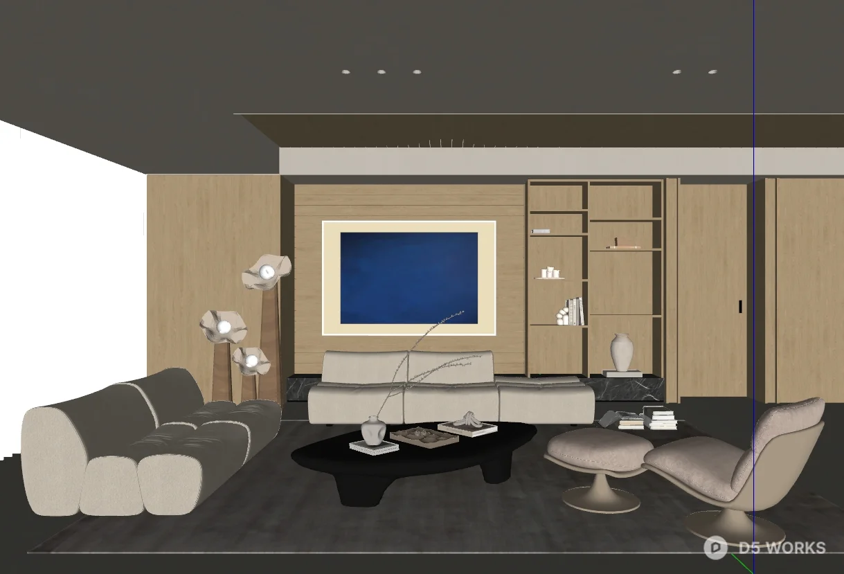 Organic Modern Living Room with Minimalist Furniture 3d model thumbnail 2