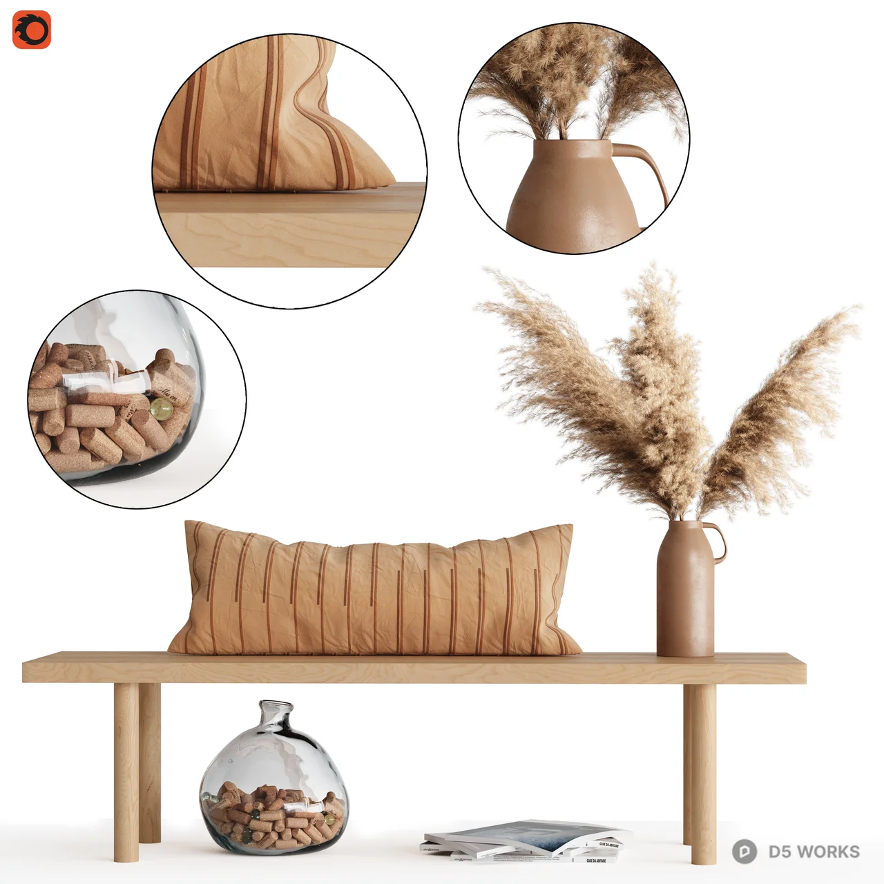 Modern French Living Room with Fireplace and Plaid Rug 3d model thumbnail 2