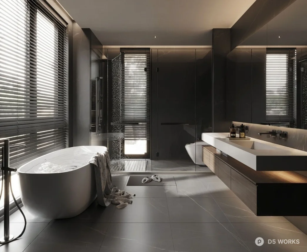 Minimalist Modern Bathroom With Freestanding Bathtub 3d model - Image 1