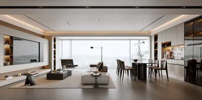 Modern Open Plan Living Dining Space With Minimalist Design 3d model