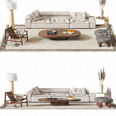 Organic Modern Sofa & Side Table Set