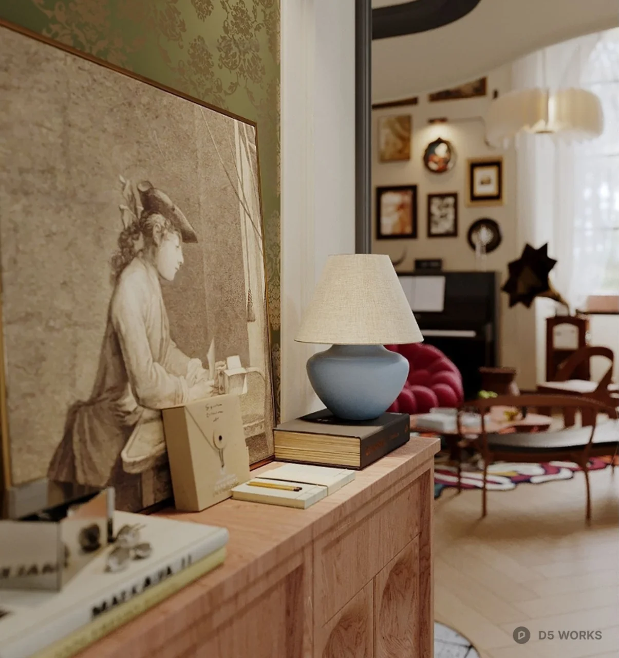 Mid Century Modern Library Space 3d model thumbnail 3