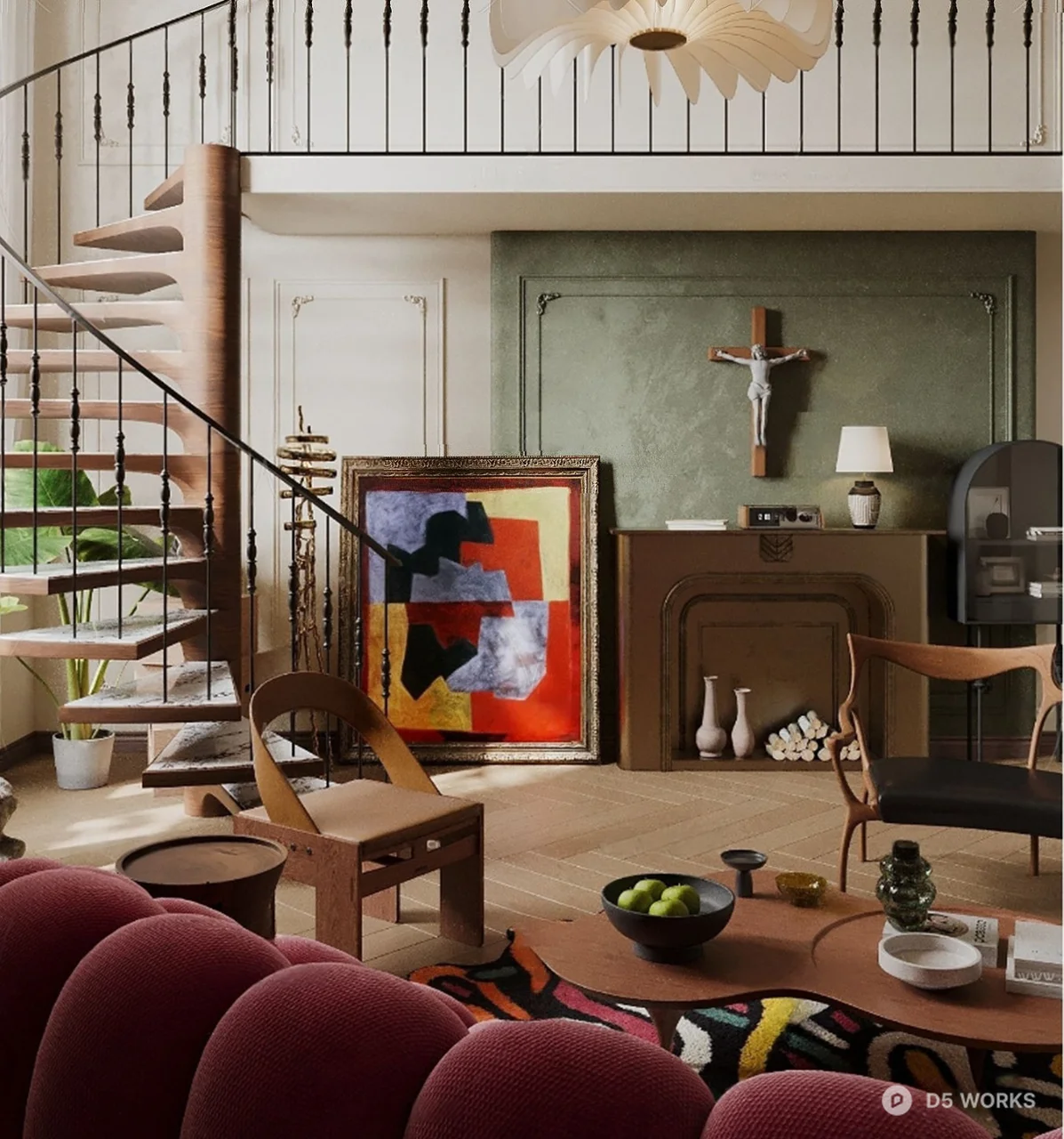 Mid Century Modern Library Space 3d model thumbnail 2