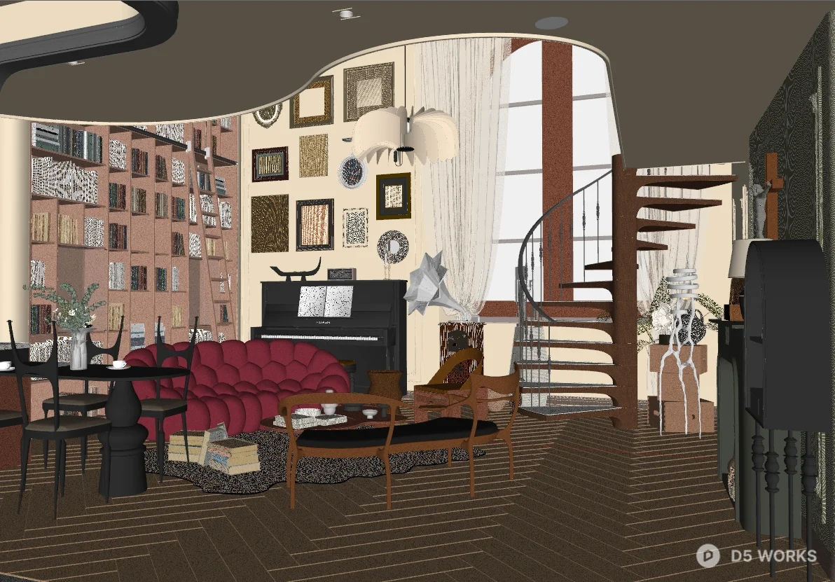 Mid Century Modern Library Space 3d model thumbnail 4