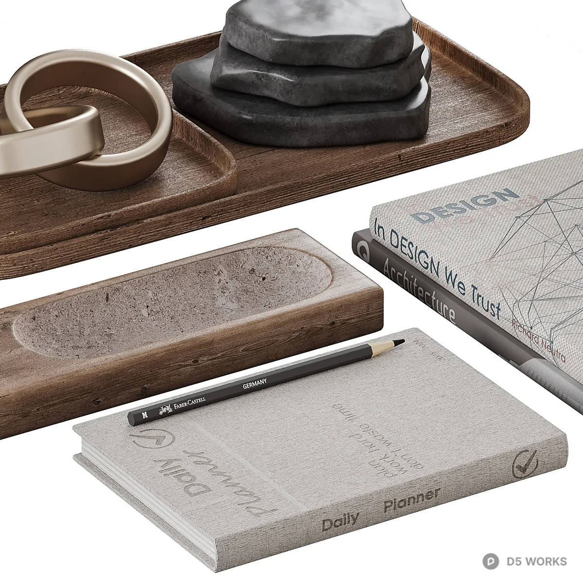 Minimalist Desktop Accessory Set 3d model thumbnail 3