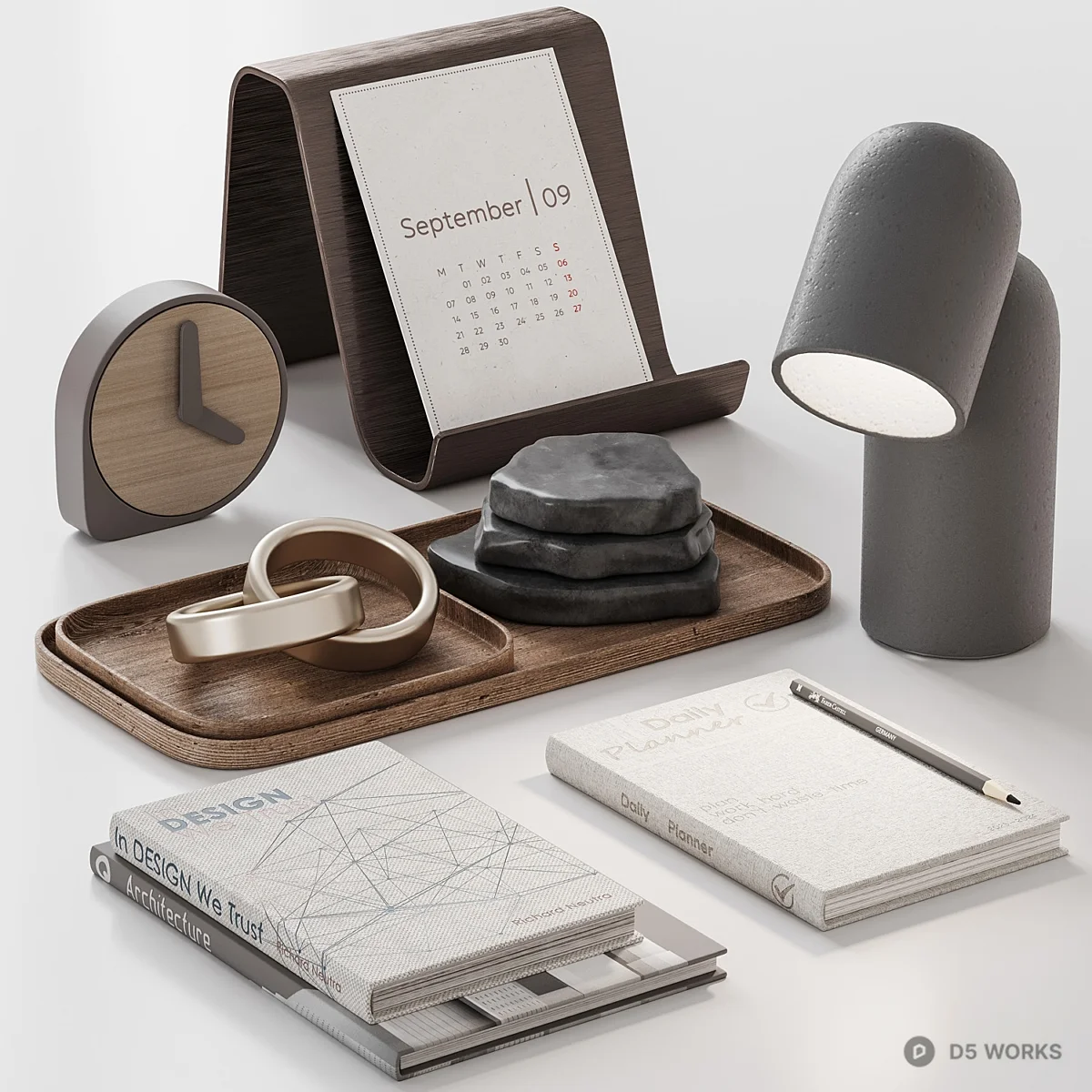 Minimalist Desktop Accessory Set 3d model thumbnail 2