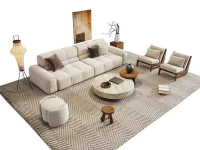 Modern Mid-Century Modern Sofa & Side Table Set