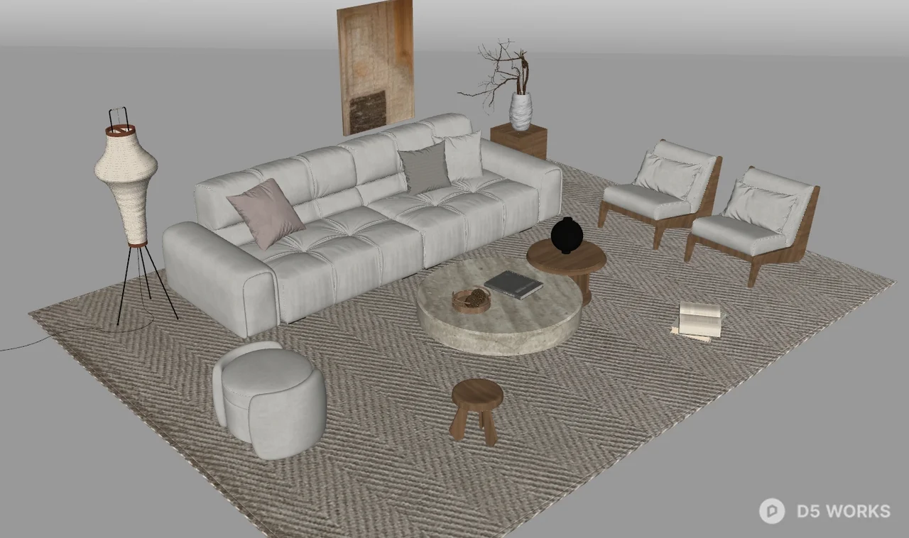 Modern Living Room with Modular Sofa and Round Coffee Table 3d model thumbnail 2