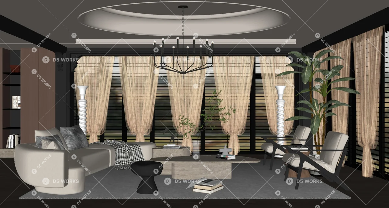 Mid-Century Modern Home Living Room 3d model thumbnail 2