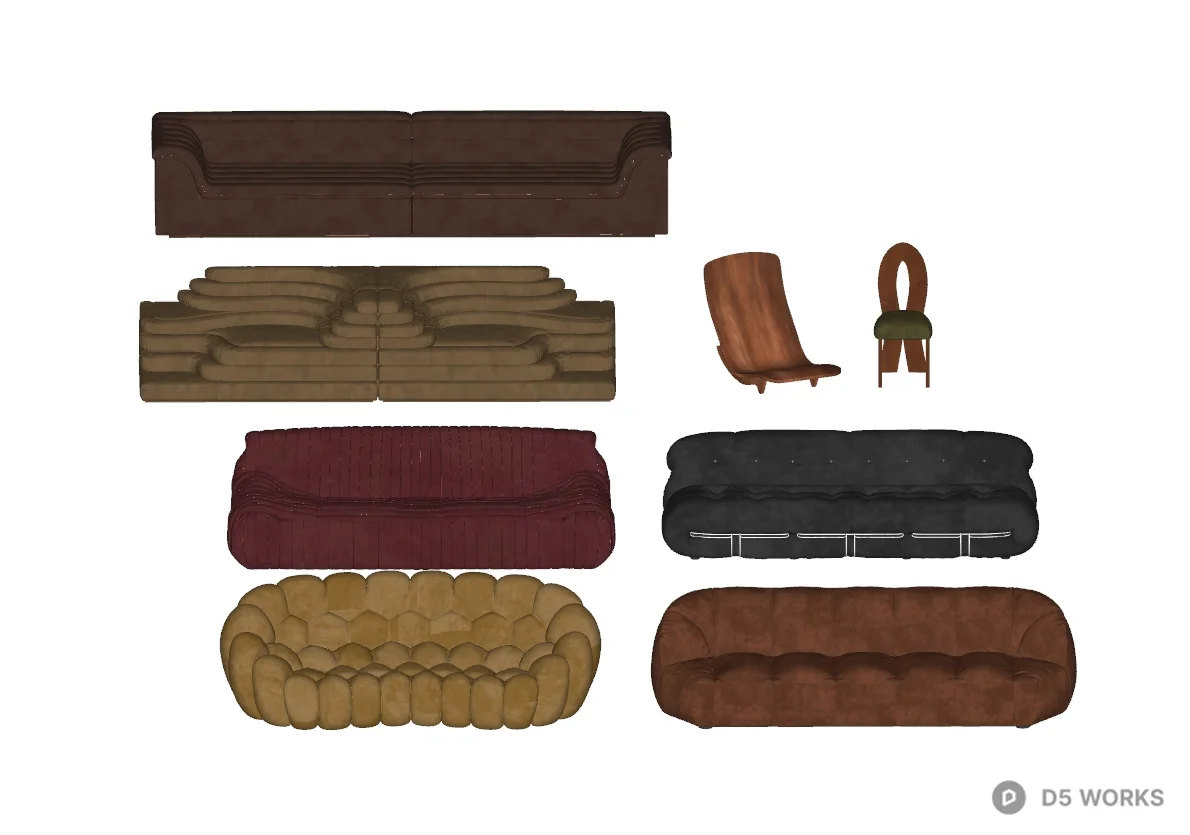Sculptural Upholstered Three-Seater Sofa 3d model thumbnail 2