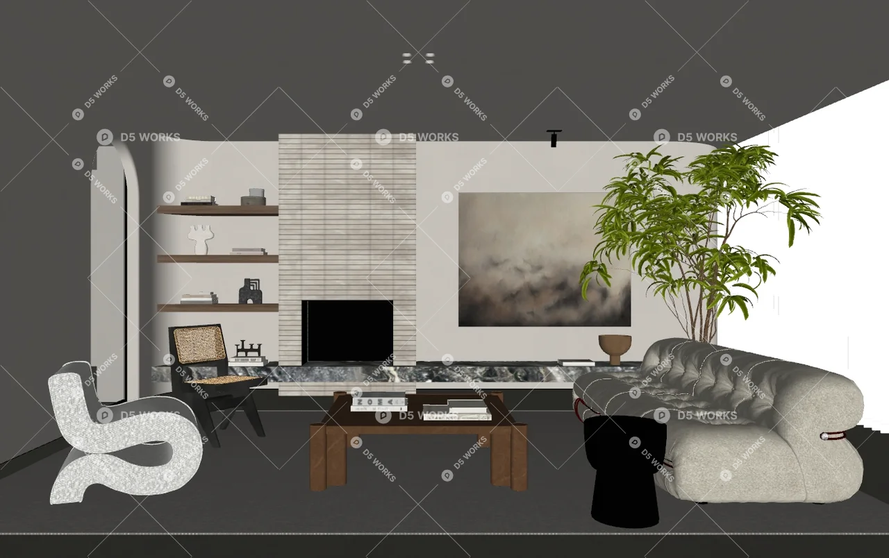 Modern Home Living Room 3d model thumbnail 2