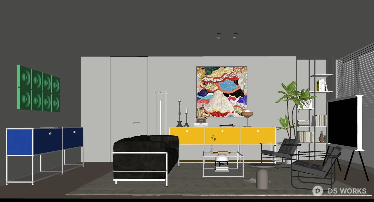 Minimalist Living Room with Bold Art and Color Blocks 3d model thumbnail 2