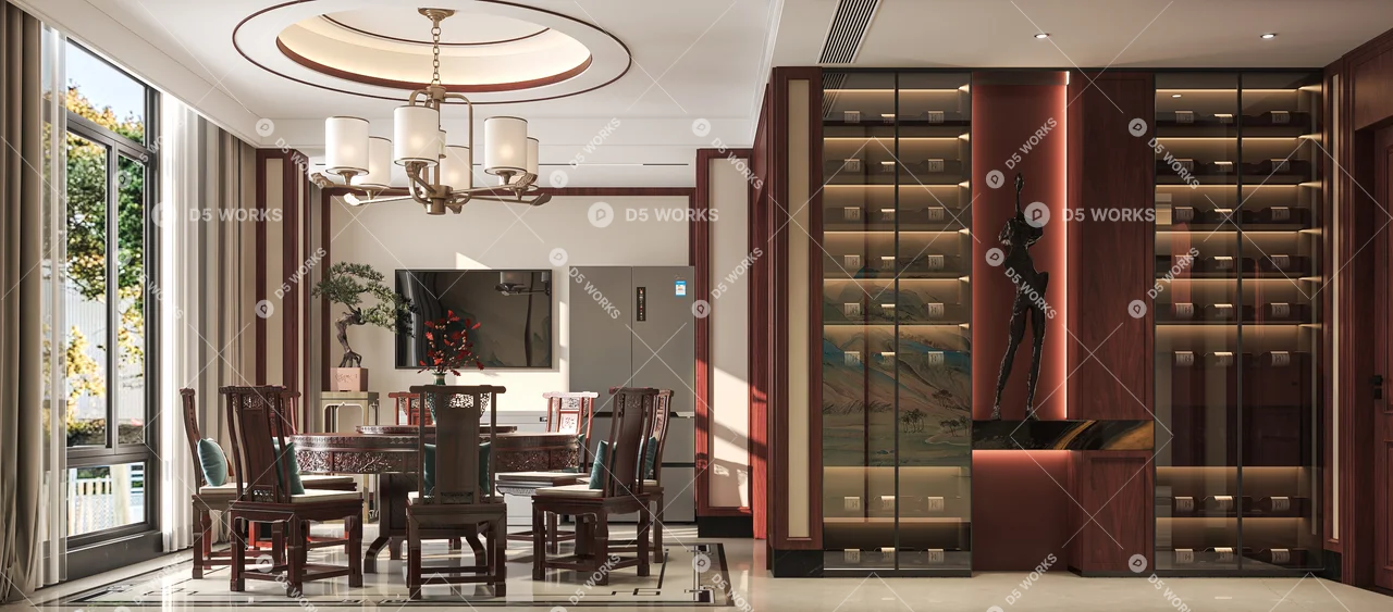 Classical Chinese Living & Dining Room 3d model thumbnail 2